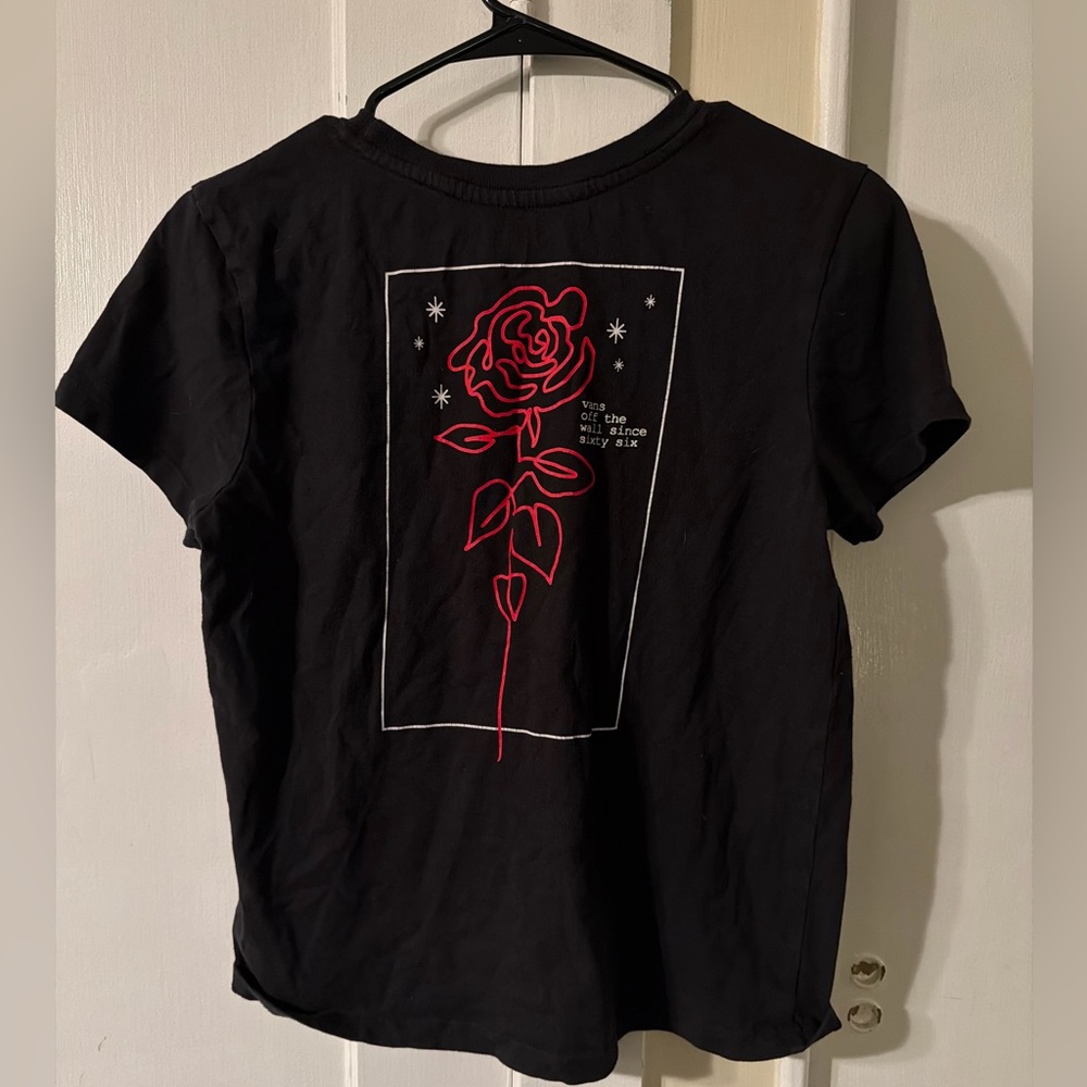 Women’s Vans Black Tee with Red and White Graphic Rose